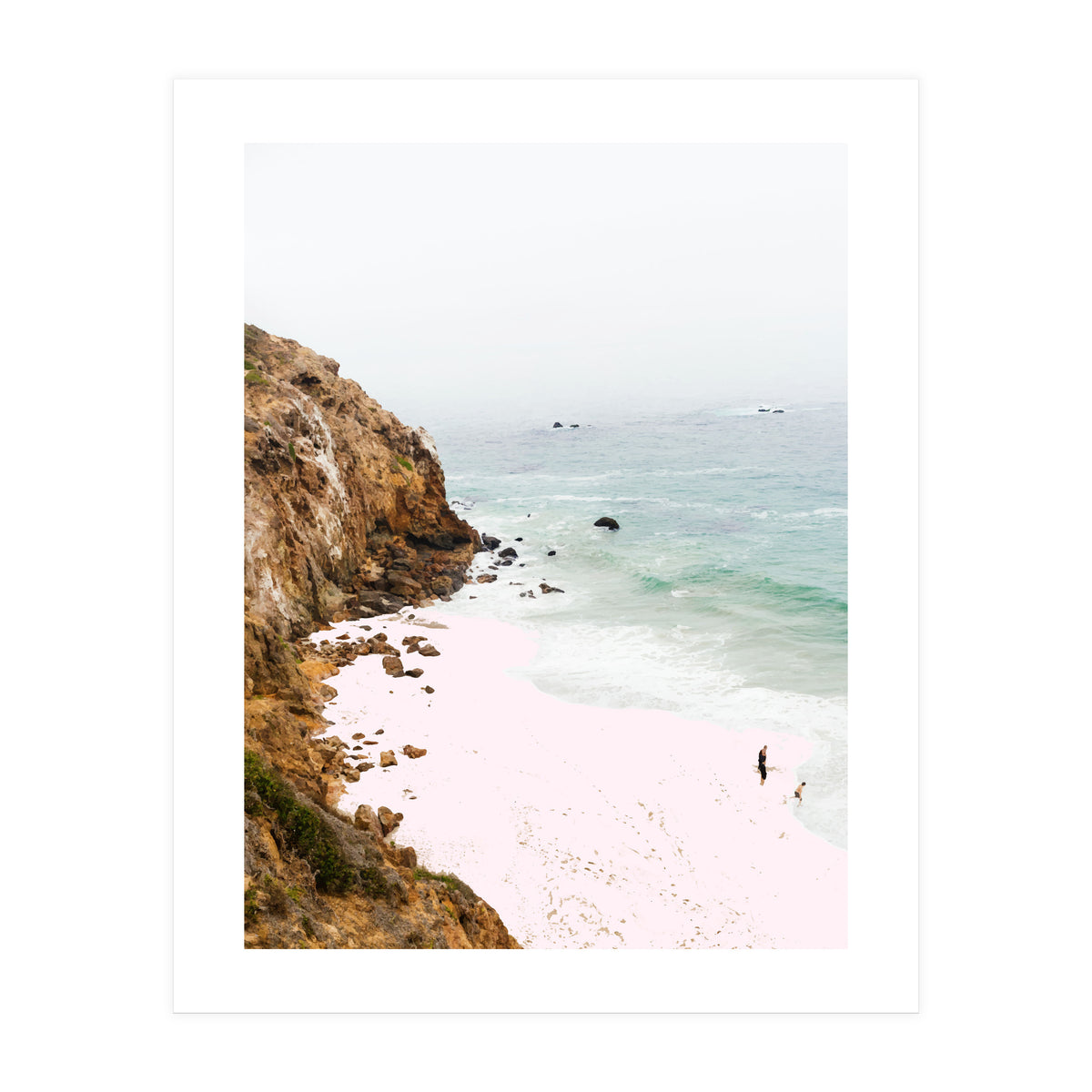 Pink Trails, Beach Tropical Travel Ocean Pastel Digital Art, Photography Sea Scenic Nature Landscape (Print Only)