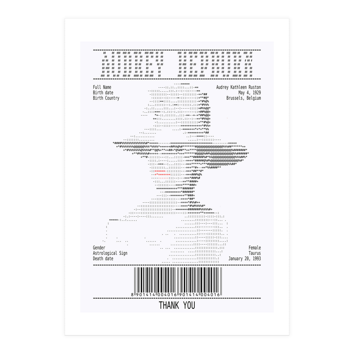 Receipt Art Audrey Hepburn (Print Only)