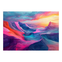 Vibrant Abstract Mountain Landscape at Sunset (Print Only)
