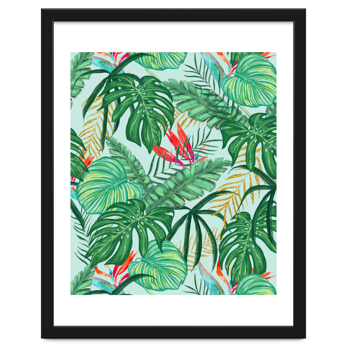 The Tropics | Jungle Botanical Bird of Paradise Illustration | Forest Palm Monstera Banana Leaves