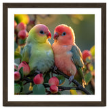 Lovebirds Couple Sitting On A Branch With Berries thumbnail