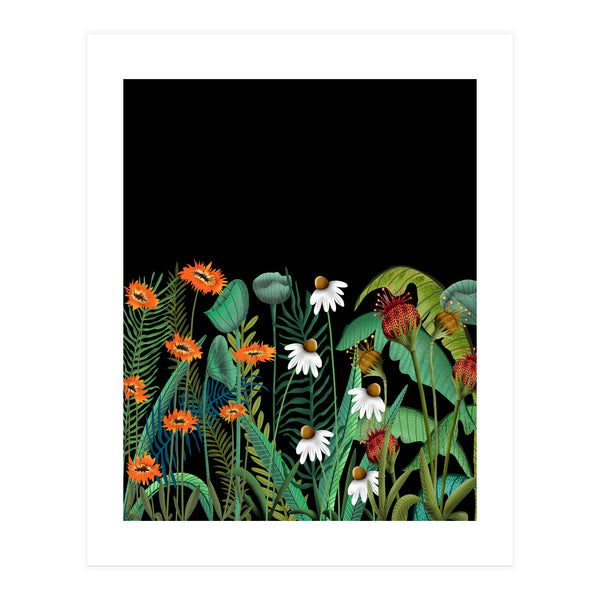 Dark Desires, Botanical Floral Nature Vintage Illustration, Eclectic Pop Of Color Plants, Bohemian Boho Garden (Print Only)