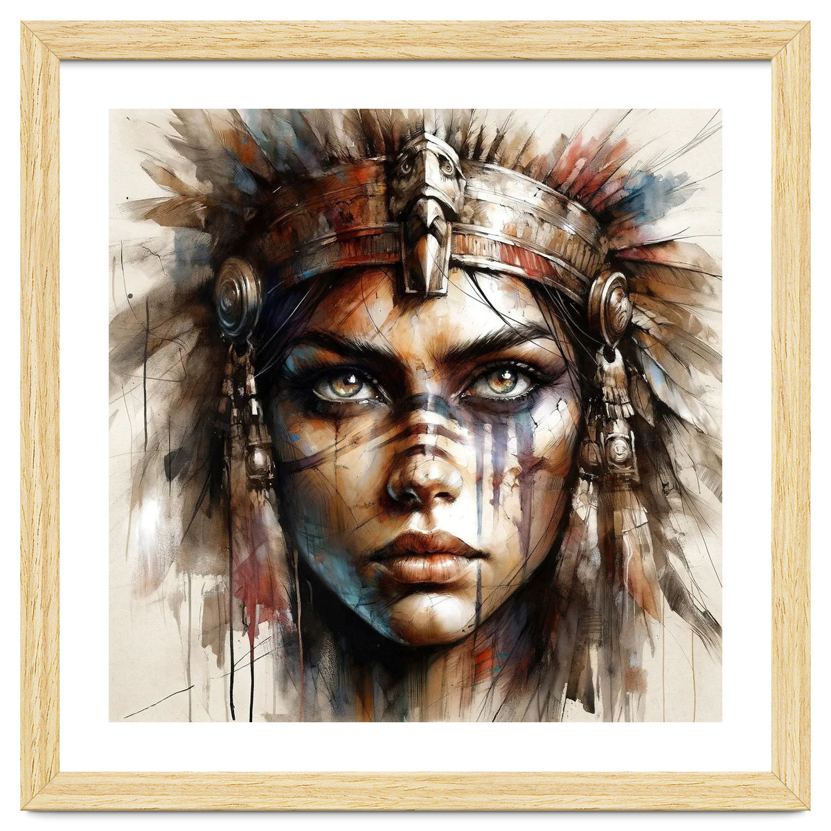 Regal Warrior Woman Watercolor Portrait