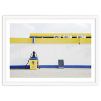 Yellow and blue gas station