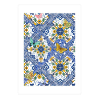 Sicilian Italian Tiles Butterflies And Flowers (Print Only)