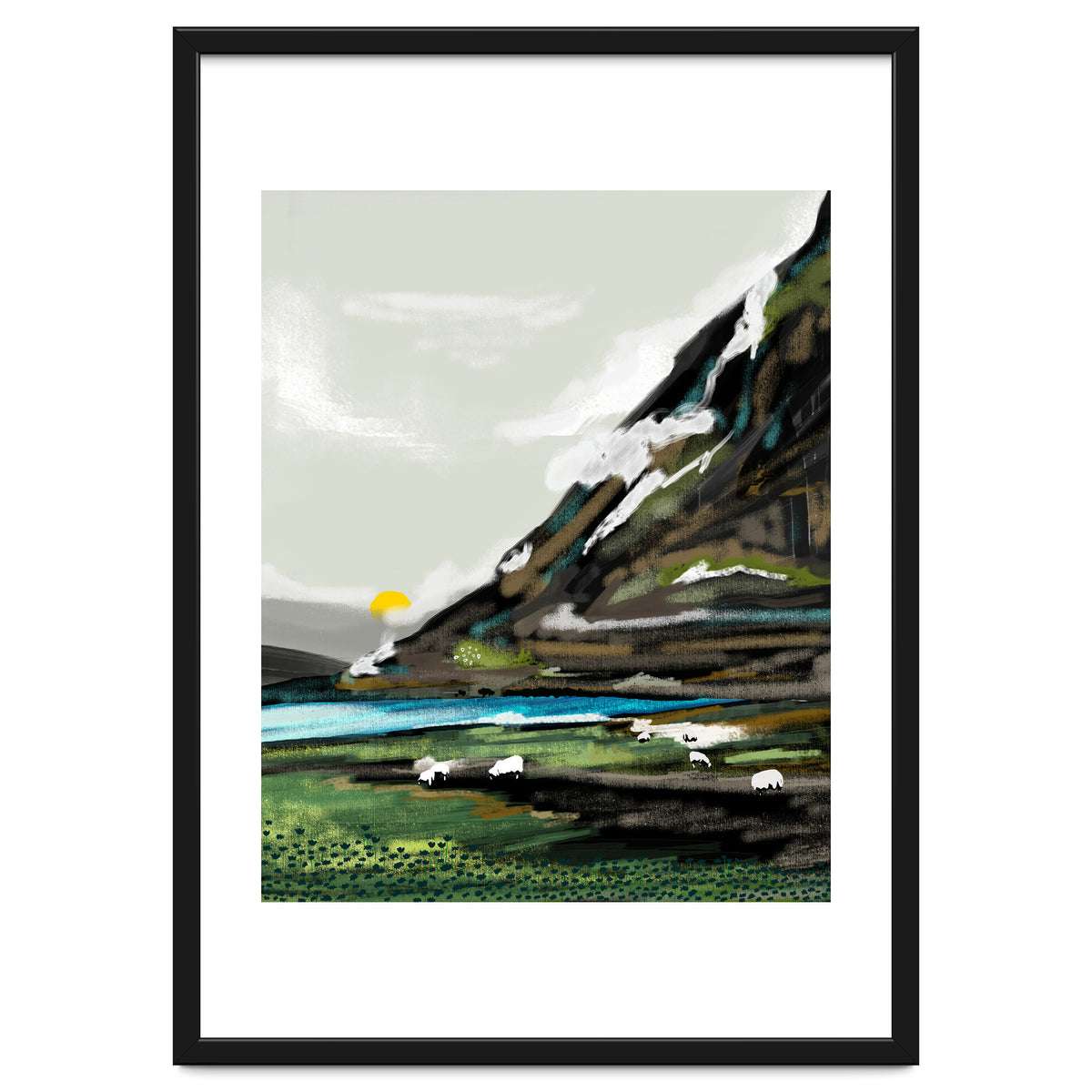 Graze, Cattle Nature Landscape Painting, Mountains Wild Adventure Cows, Animals Grassland Bohemian