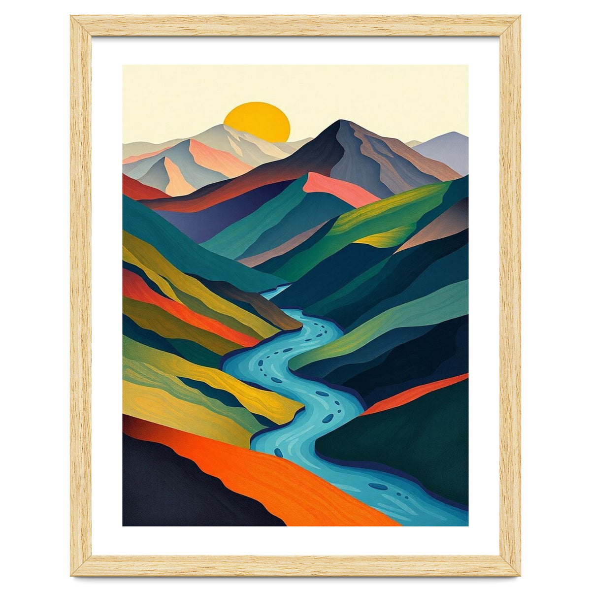 Minimalist Mountain River Landscape
