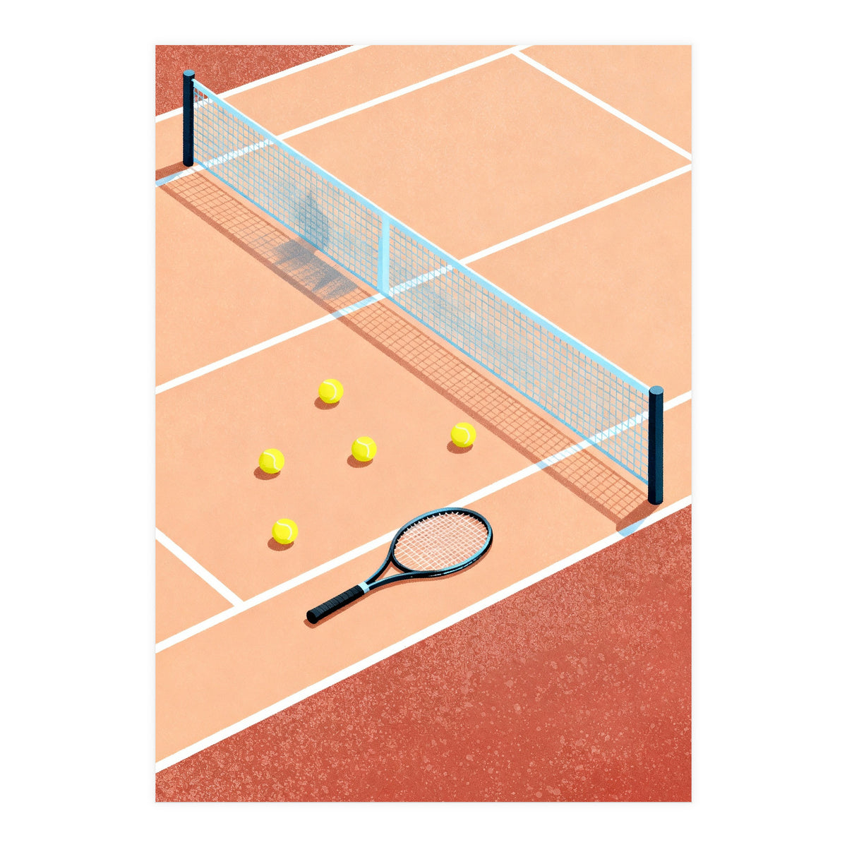 Tennis Court Art, Tennis Racket Illustration, Modern Sports Design (Print Only)