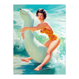 Happy Pinup Girl On The Beach Hugging Her Rubber Toy (Print Only) thumbnail