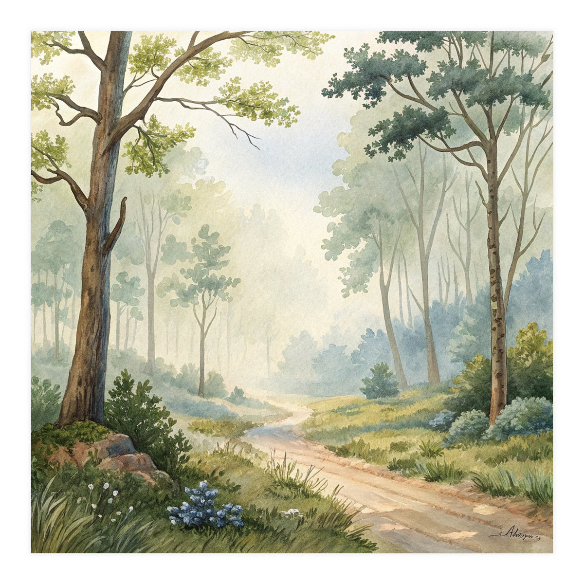 Atmospheric Forest Watercolor Painting (Print Only)