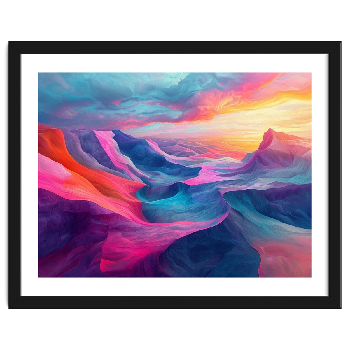 Vibrant Abstract Mountain Landscape at Sunset