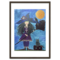 Cassandra, the Little Witch, with Merlin, the cat, and Circe, the Raven