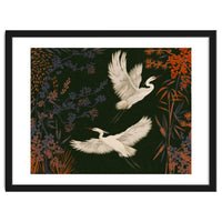 White Herons Flying Asian Art