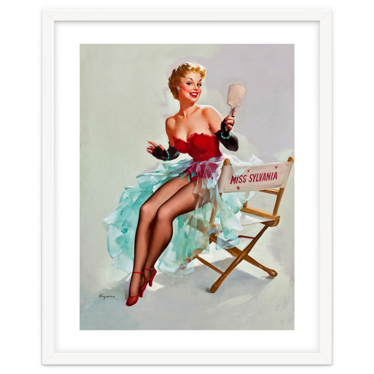 Sexy Pinup Actress Posing With a Mirror