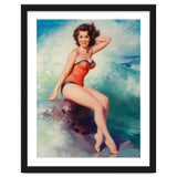 Pinup Girl Posing In Front Of Big Waves On The Beach thumbnail