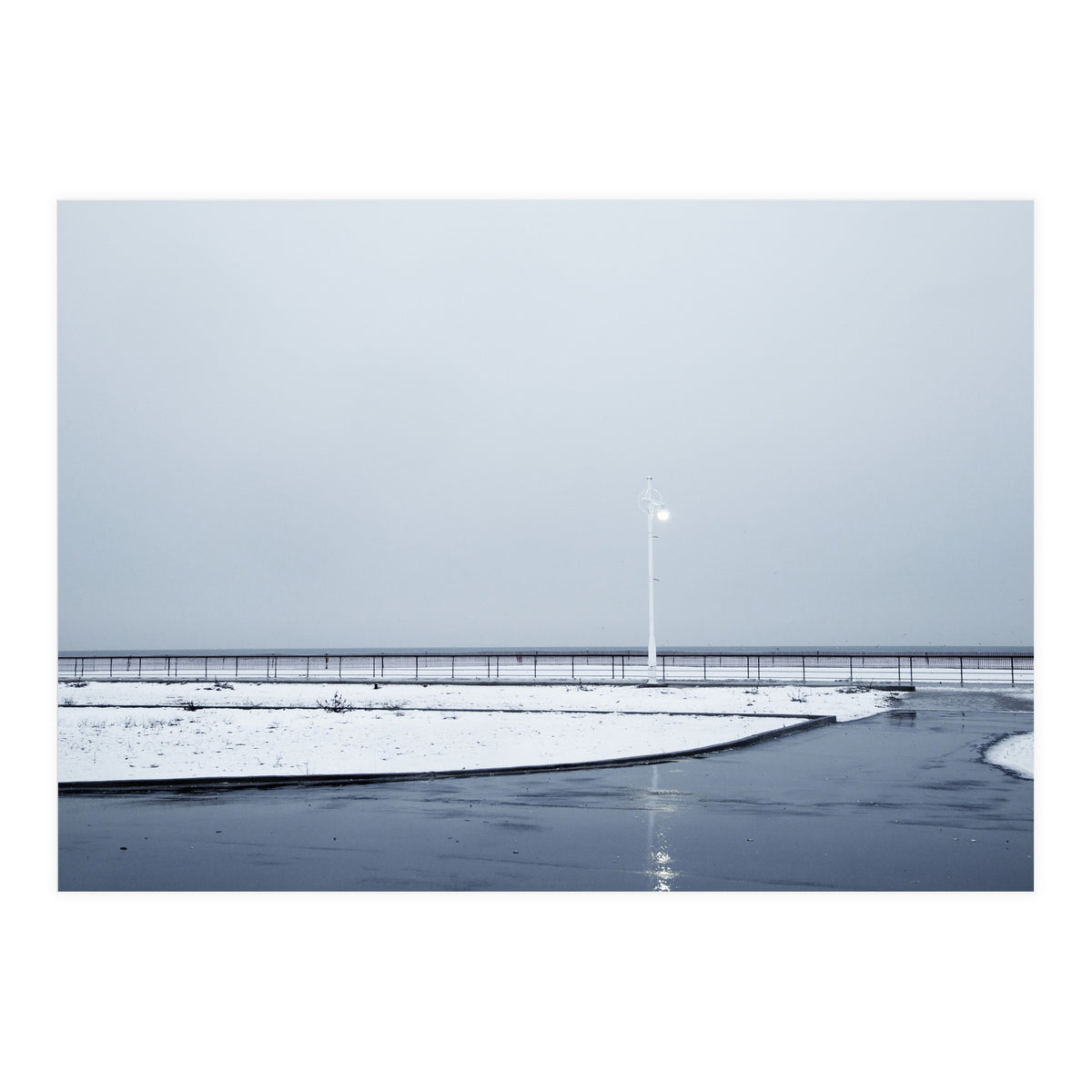 Street light turned on the winter snow street (Print Only)