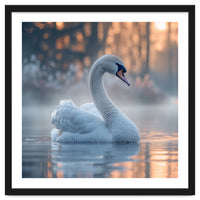 Serene White Swan Gliding On Misty Water