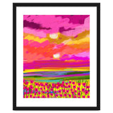 Two Suns, Pink Nature Painting Sky, Maximalist Landscape Pop Of Color Eclectic, Sunrise Sunset Meadow Boho Modern Contemporary thumbnail