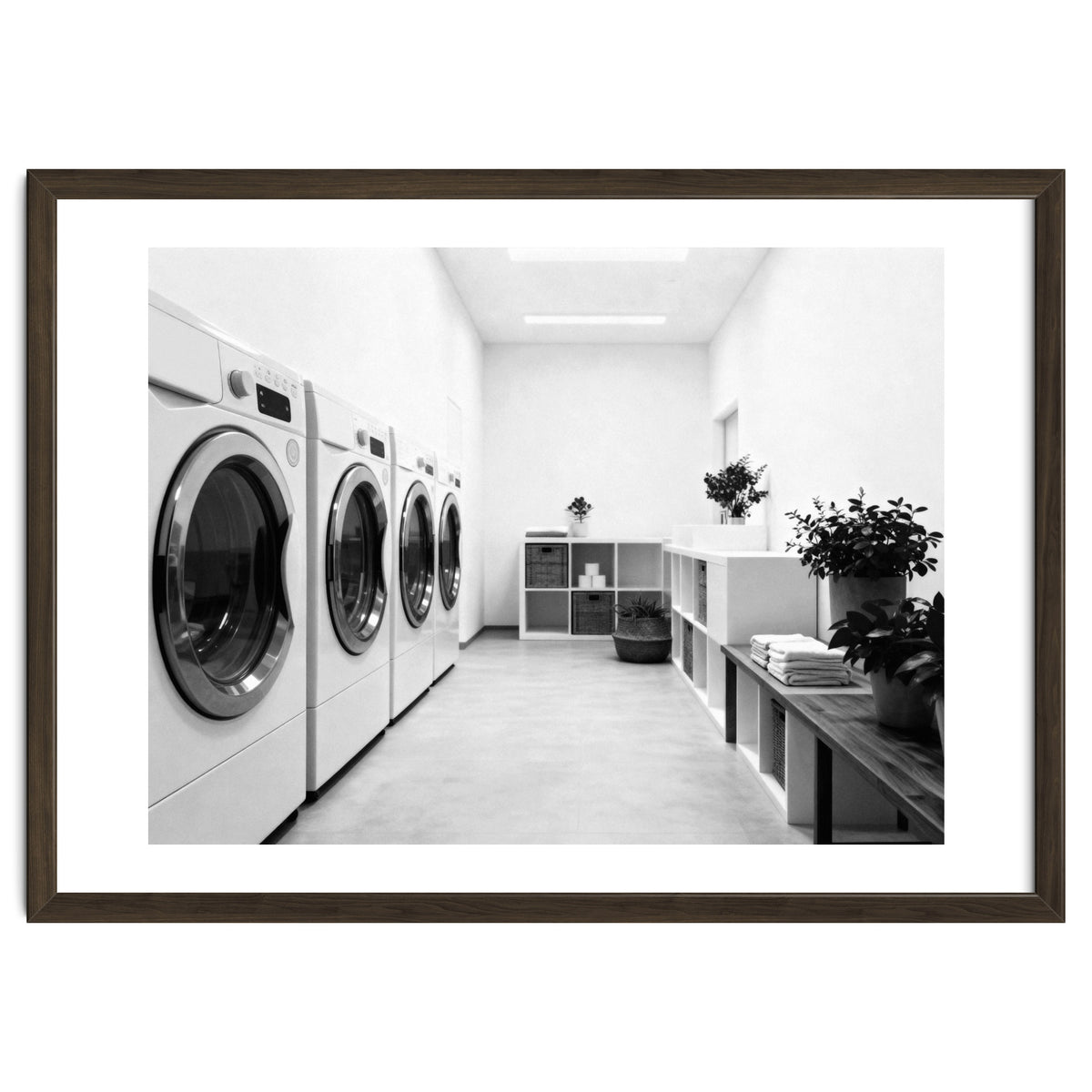 Minimalist Black and White Laundry Room Art, Washing Machine Photography