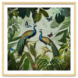 Vintage Exotic Asian Peacocks In Tropical Jungle Landscape thumbnail