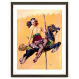 Pinup Sexy Girl Riding A Wooden Horse thumbnail