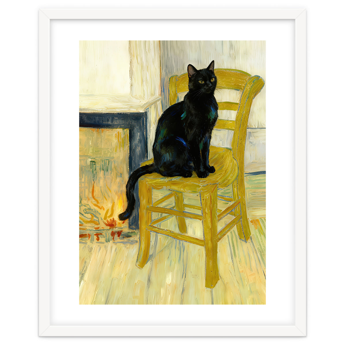 Black Cat on the Yellow Chair, Cozy Van Gogh Vintage Style, Cat at Eternity’s Gate
