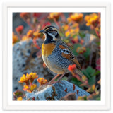 Bird Perched On A Rock With Flowers thumbnail