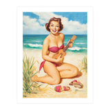 Pinup Girl Playing Ukulele On The Beach (Print Only) thumbnail