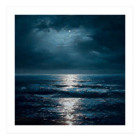 Ethereal Moonlight Over Midnight Ocean Waves (Print Only)