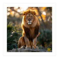 Majestic Lion Sitting On A Rock At Sunset (Print Only)