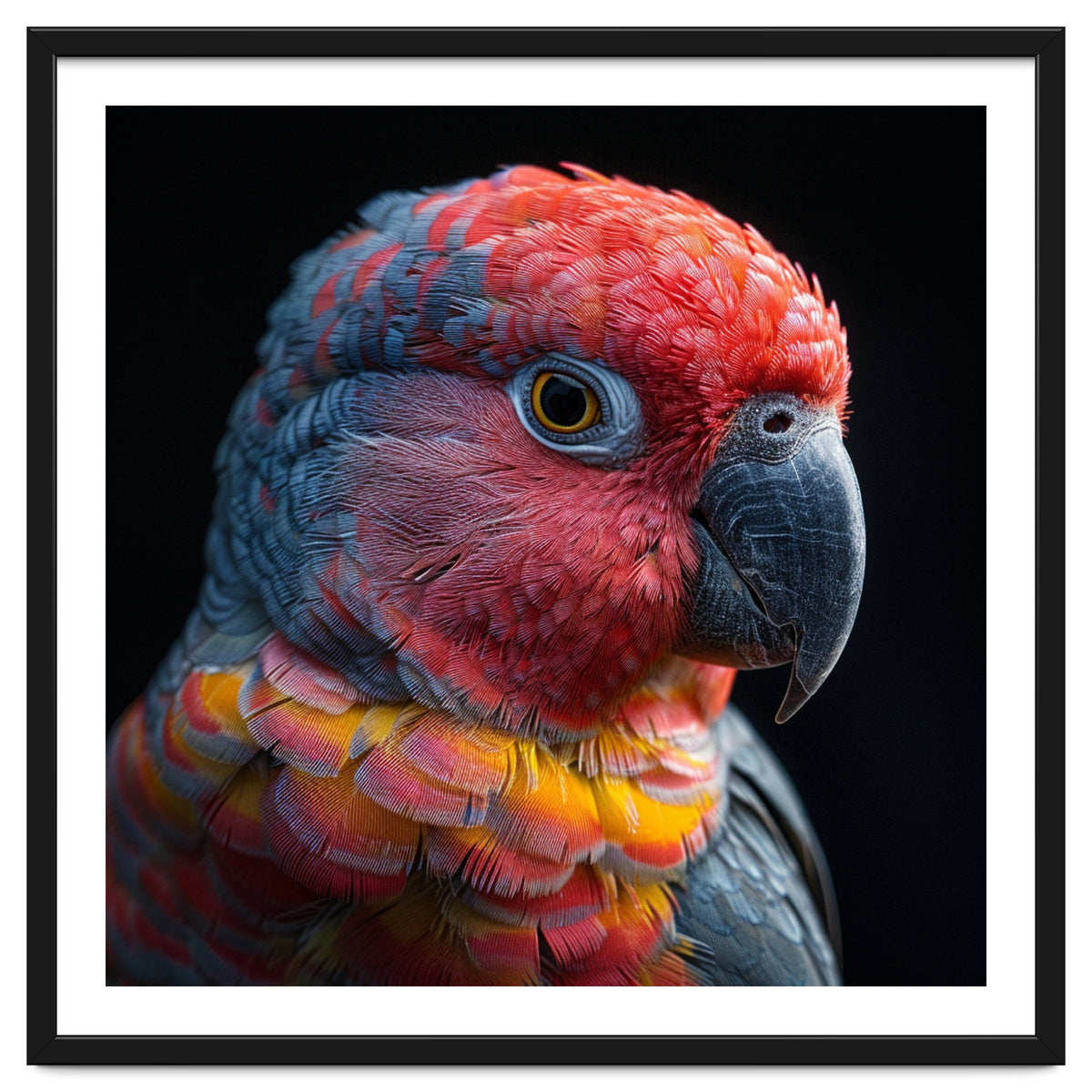Close Up Parrot Face Red Blue Yellow Plumage