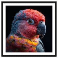 Close Up Parrot Face Red Blue Yellow Plumage