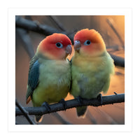 Two Lovebirds Perched On A Branch At Sunset (Print Only)
