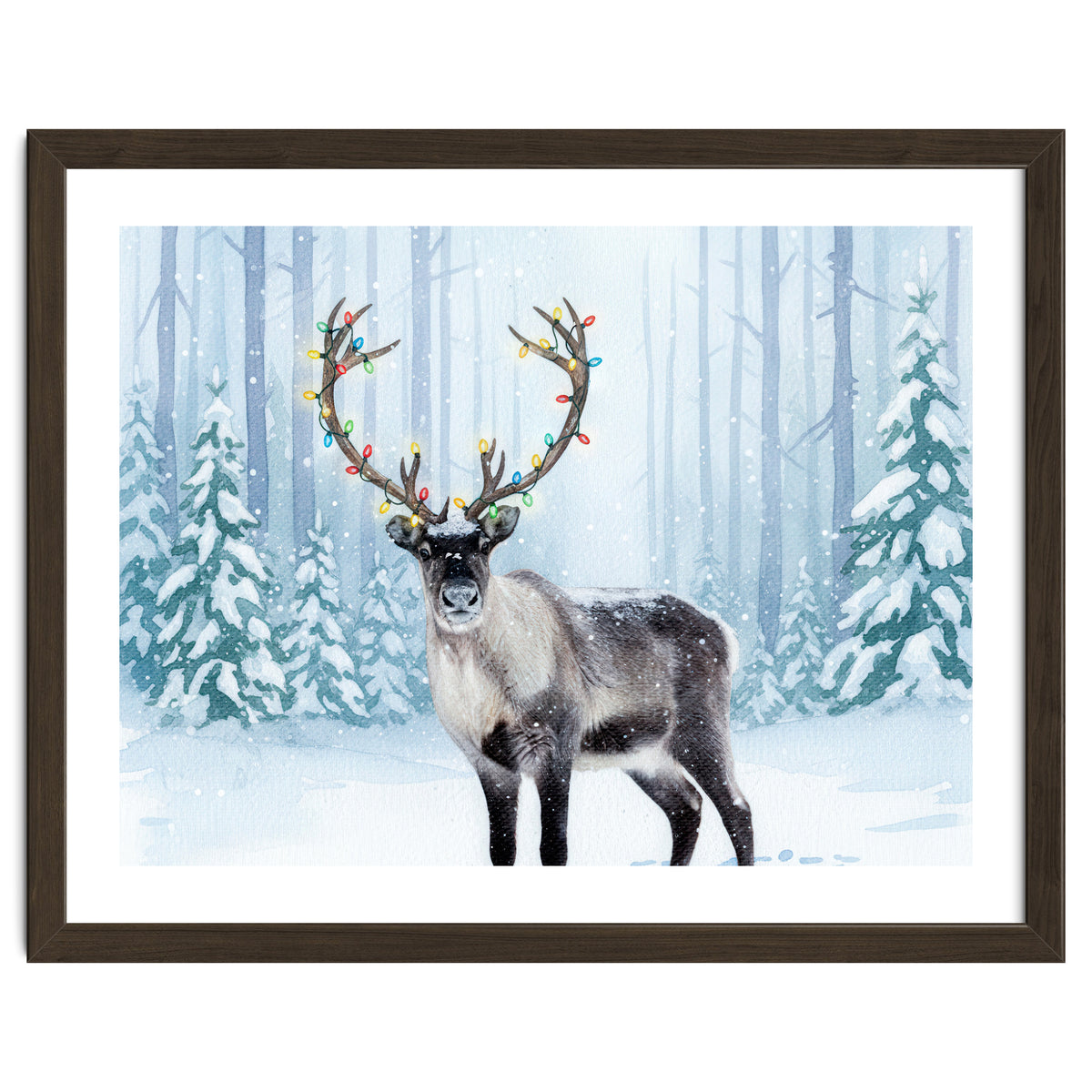 Reindeer with Christmas Lights, Deer Magical Winter Art