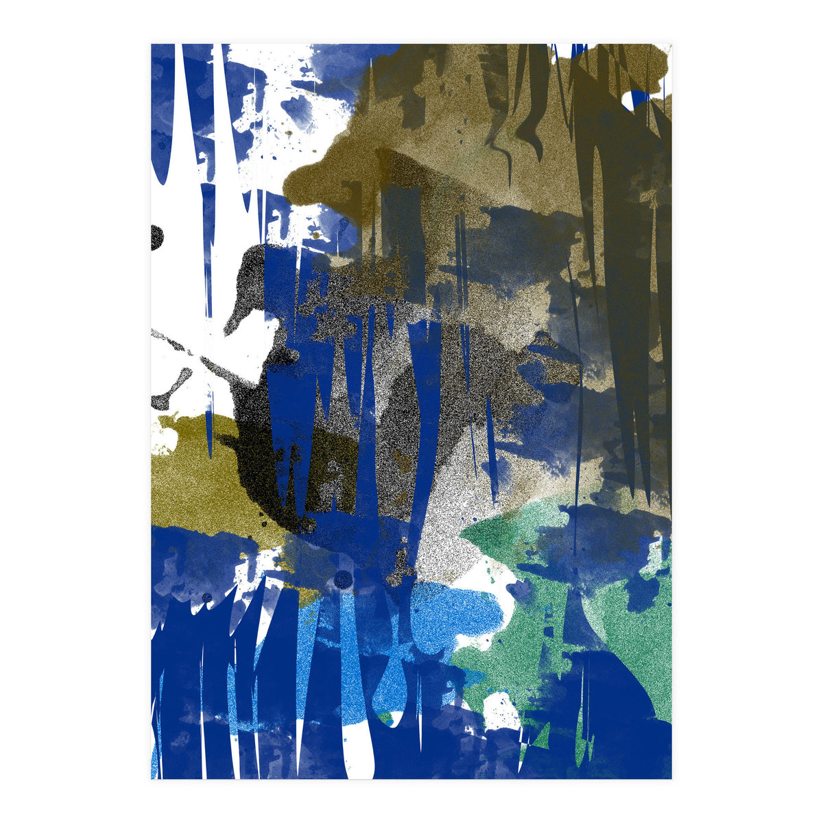 A Beautiful Mess, Abstract Blue Black Dark Eclectic Painting, Luxe Texture Contemporary Modern (Print Only)