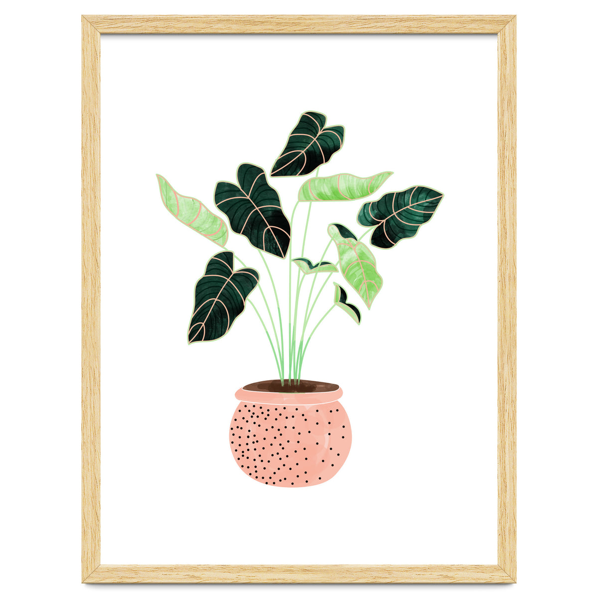Home Plant | Ceramic Botanical Planter Illustration | Minimal Bohemian Watercolor Painting Polka Dot