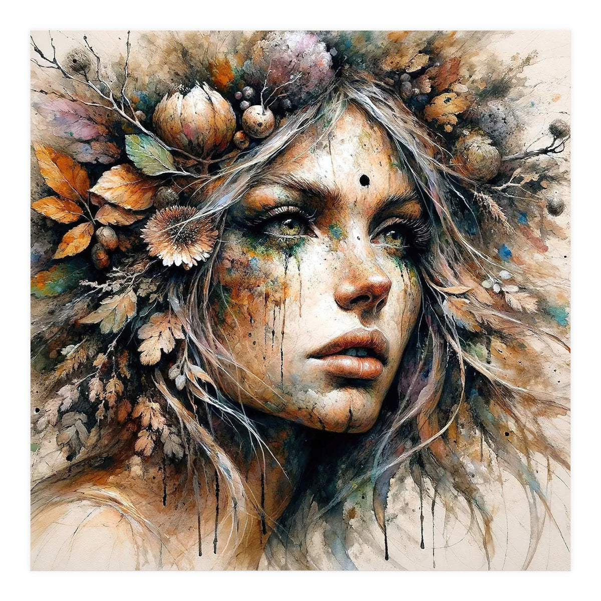 Harvest Crown Druid Woman Portrait (Print Only)