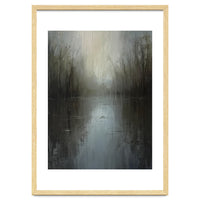 Ethereal Rainy Lake Forest Oil Painting