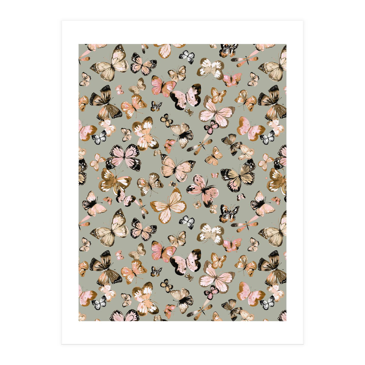 Flying Butterflies Gold Beige (Print Only)