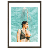 Bathe | Woman Pool Shower | Summer Swim Watercolor Painting | Brunette Bikini Boho Fashion thumbnail
