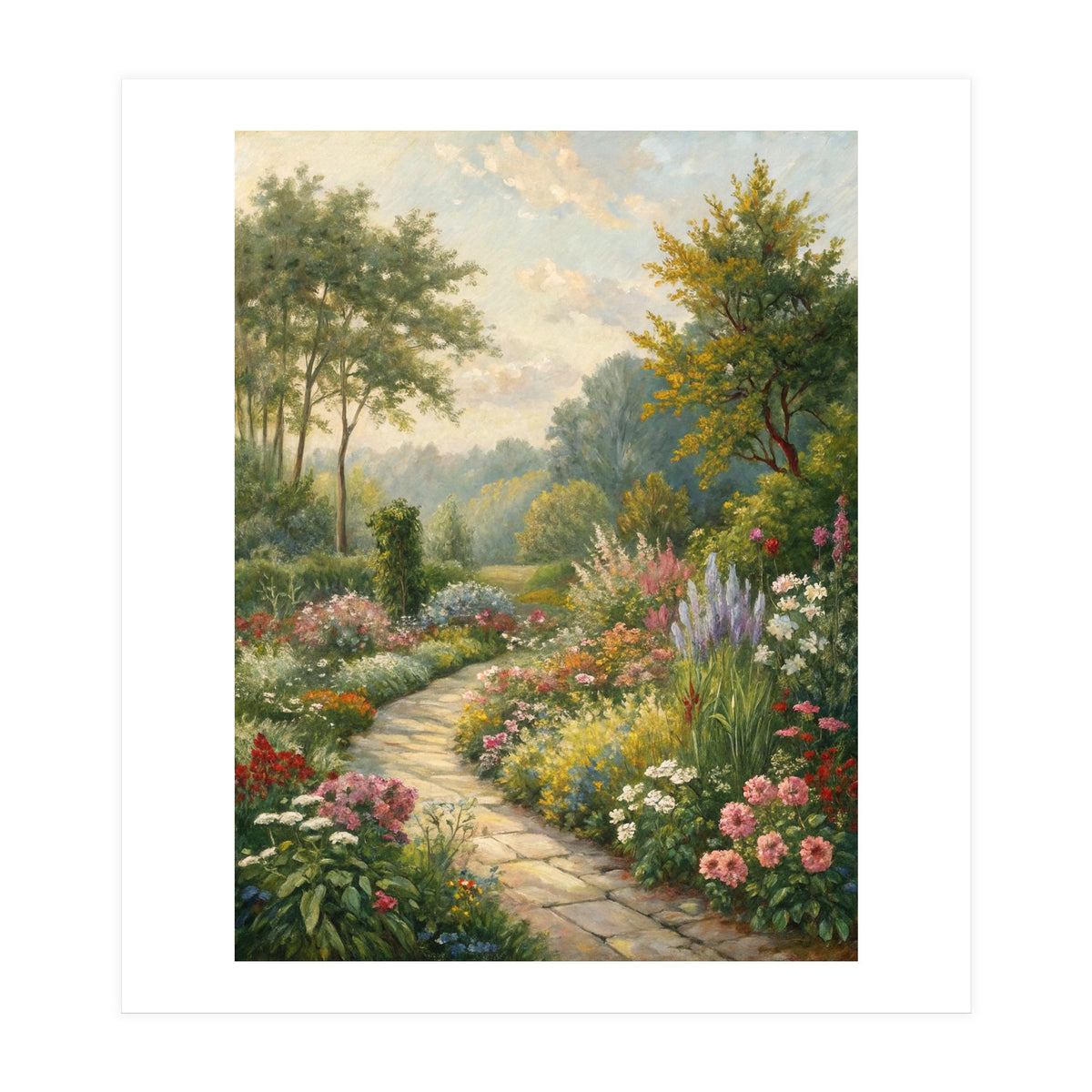 Enchanted English Cottage Garden Oil Painting (Print Only)