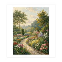 Enchanted English Cottage Garden Oil Painting (Print Only)