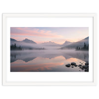 Misty Morning Reflection: Serene Alpine Lake