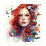 Watercolor Floral Red Hair Woman #9 (Print Only) thumbnail