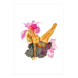 Pinup Sexy Woman Posing In Black Sleeping Dress (Print Only) thumbnail
