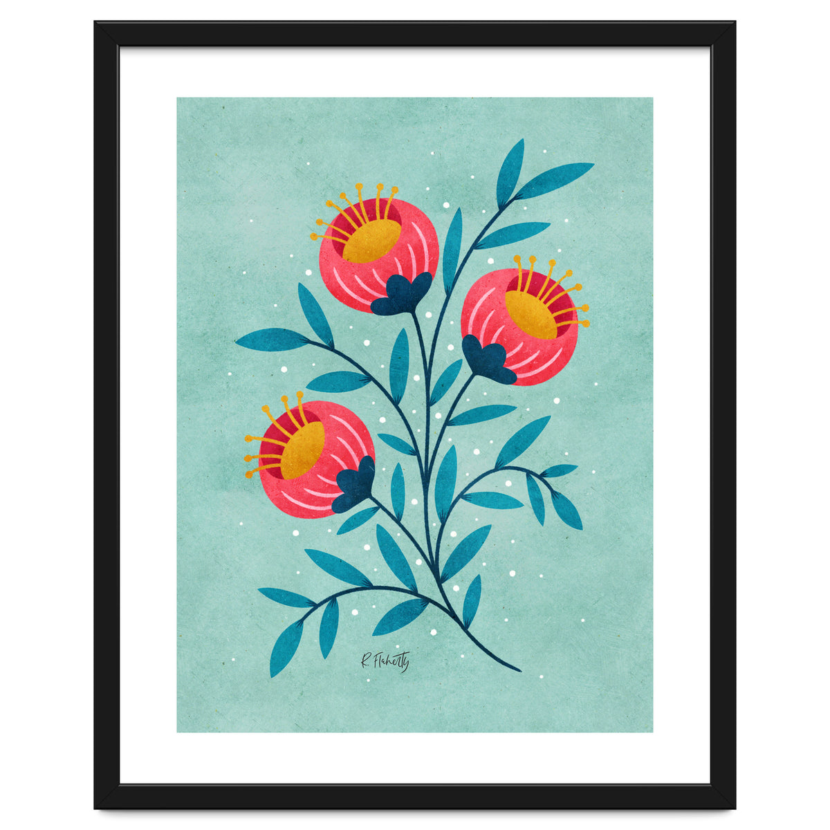 Teal And Coral Flowers