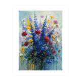 Vibrant Blue Delphinium and Red Rose Heavy Impasto Oil Painting (Print Only) thumbnail