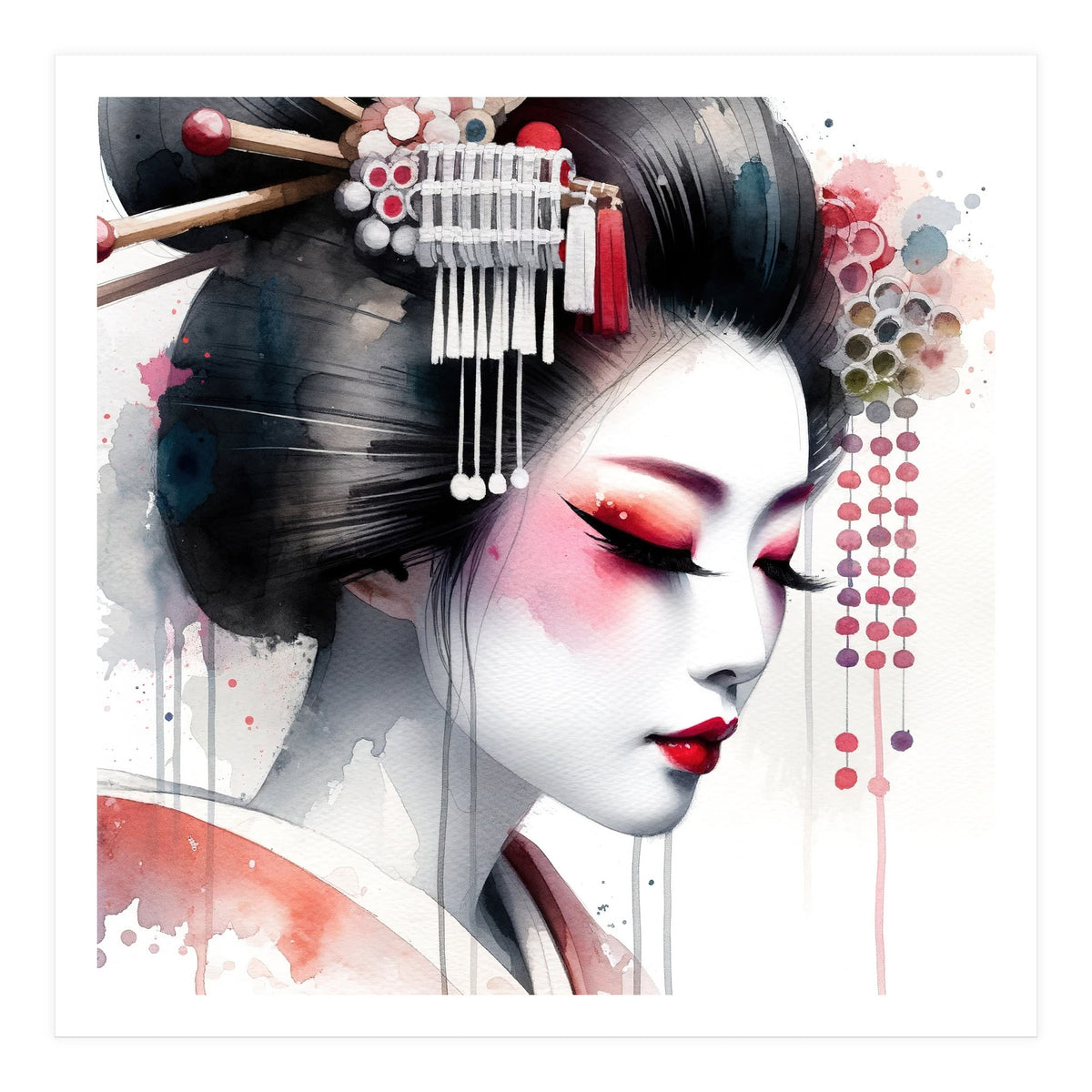 Crimson Kanzashi Modern Geisha (Print Only)