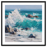 Dynamic Crashing Turquoise Ocean Wave Against Rugged Coastal Rocks thumbnail