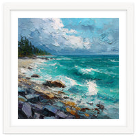 Coastal Turquoise Shoreline with Crashing Ocean Waves